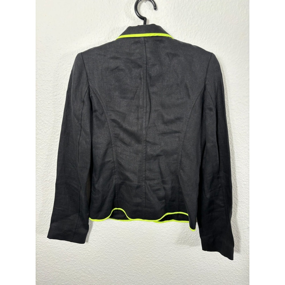 Love Moschino Blazer Womens 2 Black Neon Piping Military Linen Jacket Hooks - Picture 11 of 11